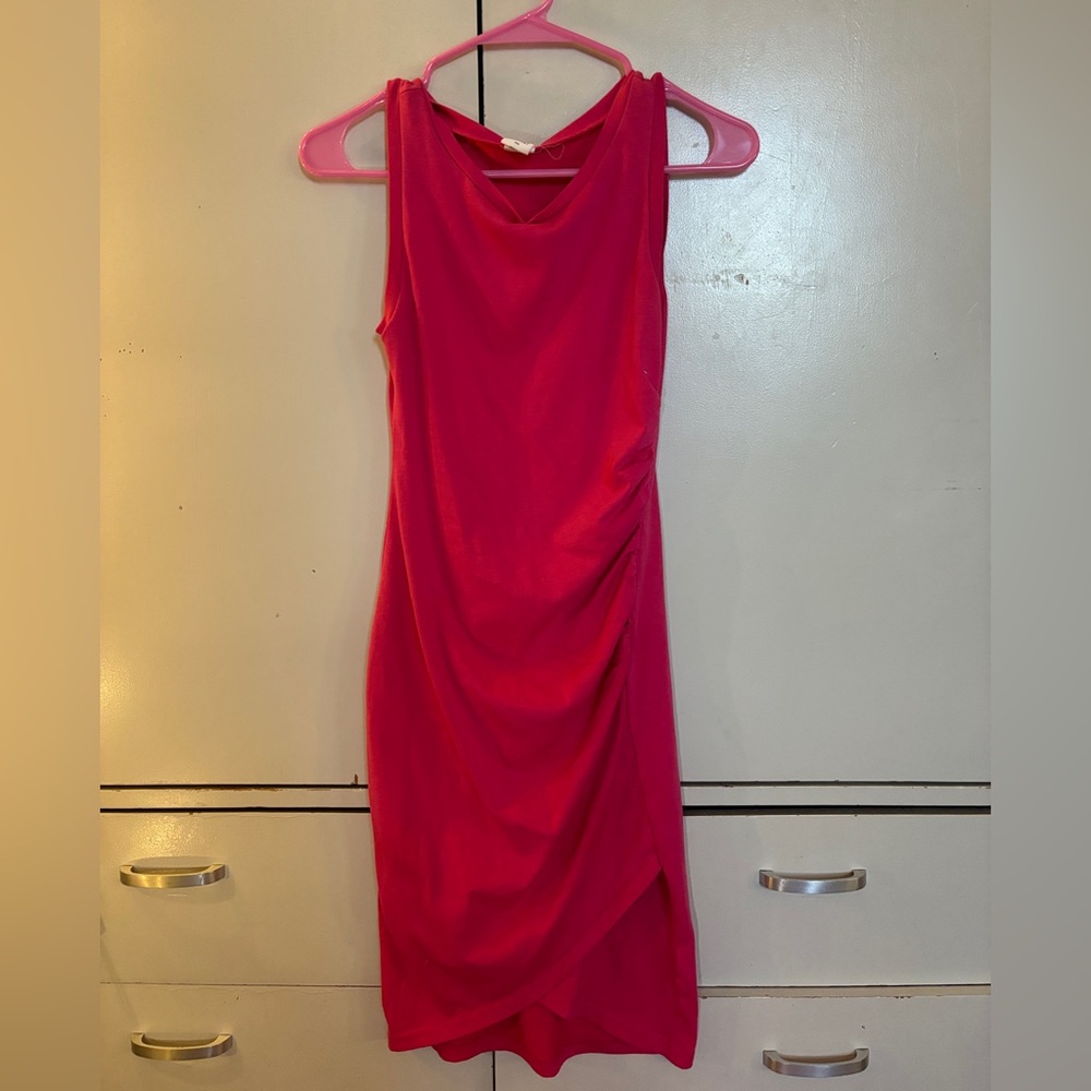 Hot Pink tight fitted dress.